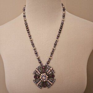 Vintage Sterling and Pearl Cross Statement Necklace